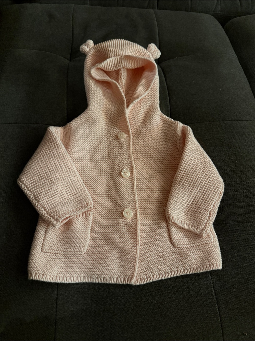 GAP Baby Hooded Knit Jacket in Pale Pink with Bear Ears